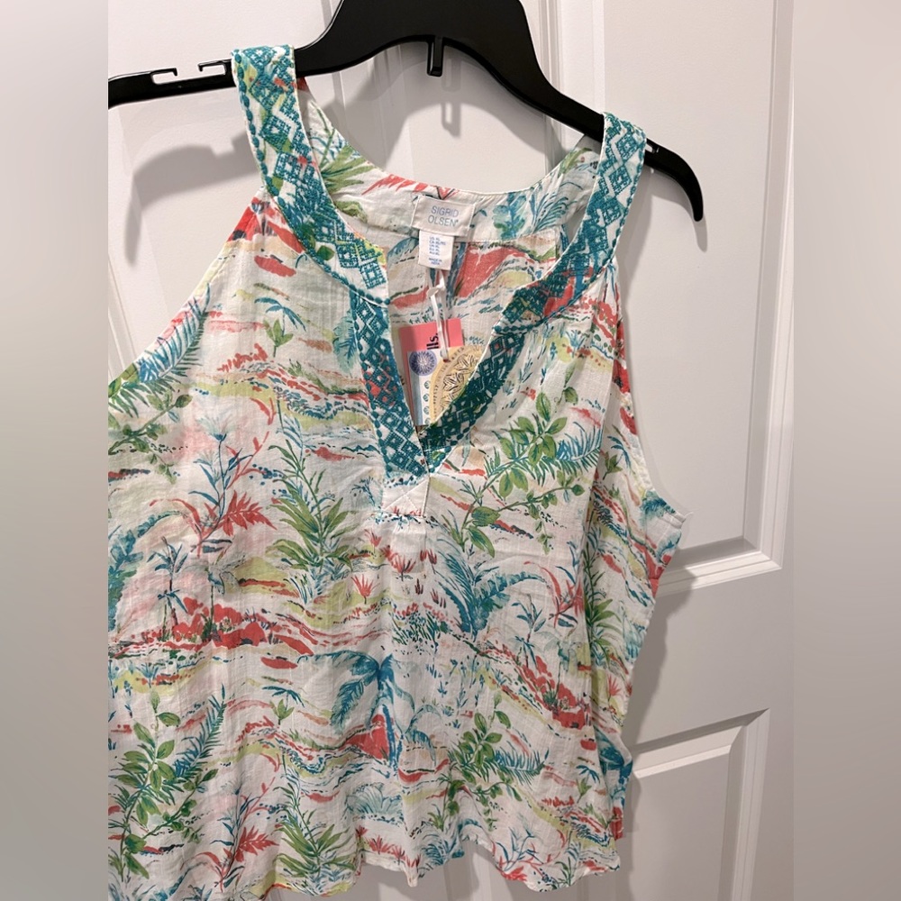 Sigrid Olson beachy tropical vacation blouse large. Beautiful colors!